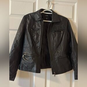 Alfani Black Leather Jacket with Zippered Pockets